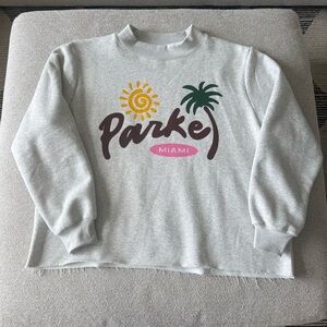 Parke Miami Sweatshirt - Light Gray Sweatshirt with Sun and Palm Design